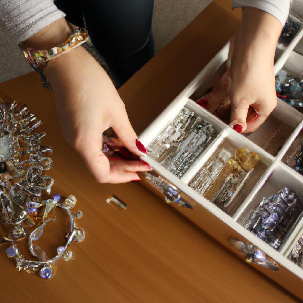 Woman organizing jewelry in drawer
