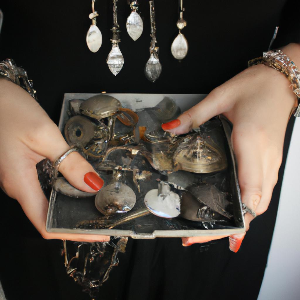 Woman holding ancient jewelry collection